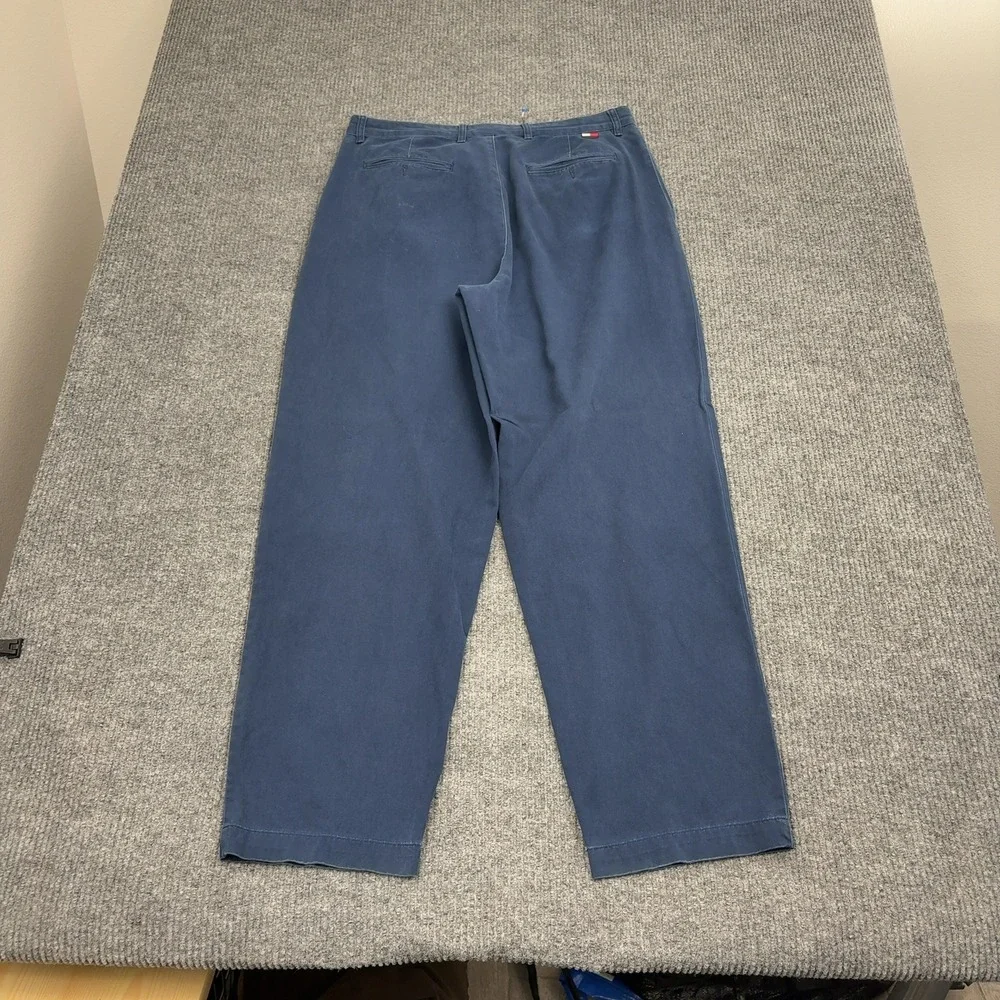 VTG Tommy Hilfiger Pants Mens 36x32 Blue Cotton Pleated‎ Chinos Casual Preppy